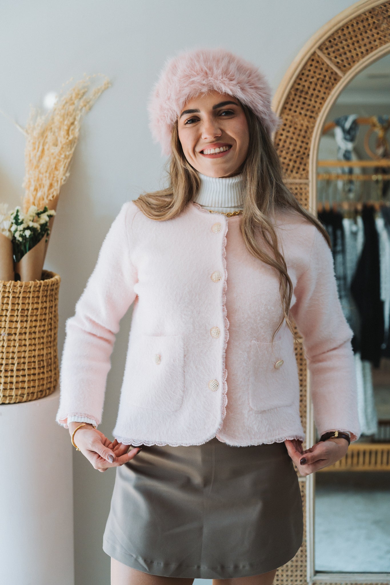 Lace Trim Cardi Pink