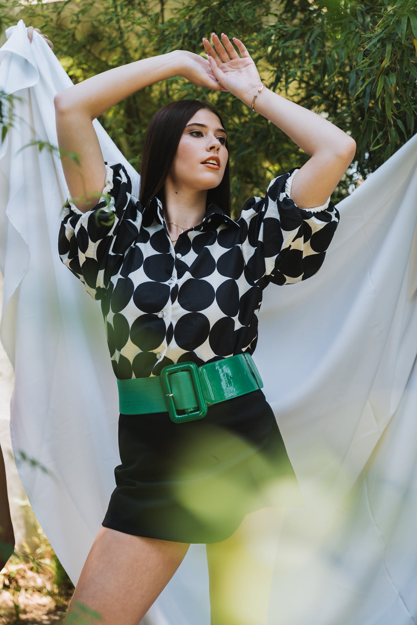 Polka Puff Top Black