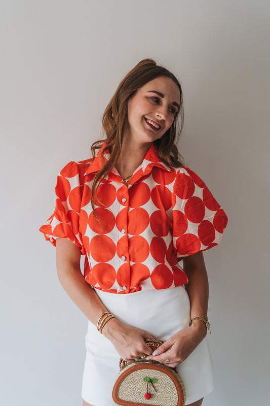 Polka Puff Top Orange