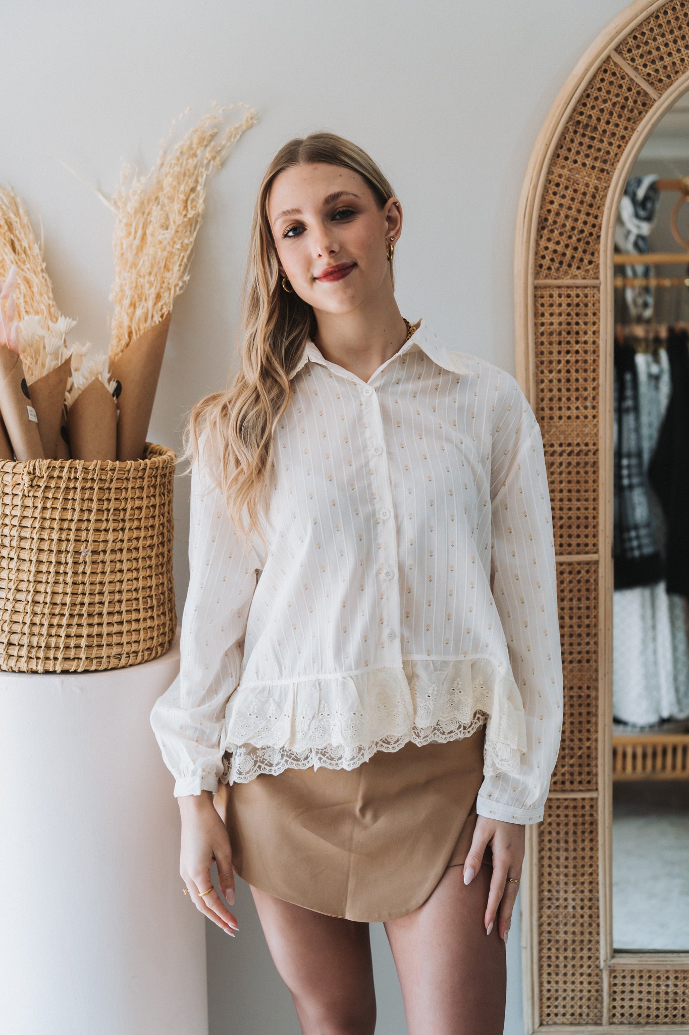 Ditsy  Blouse Cream
