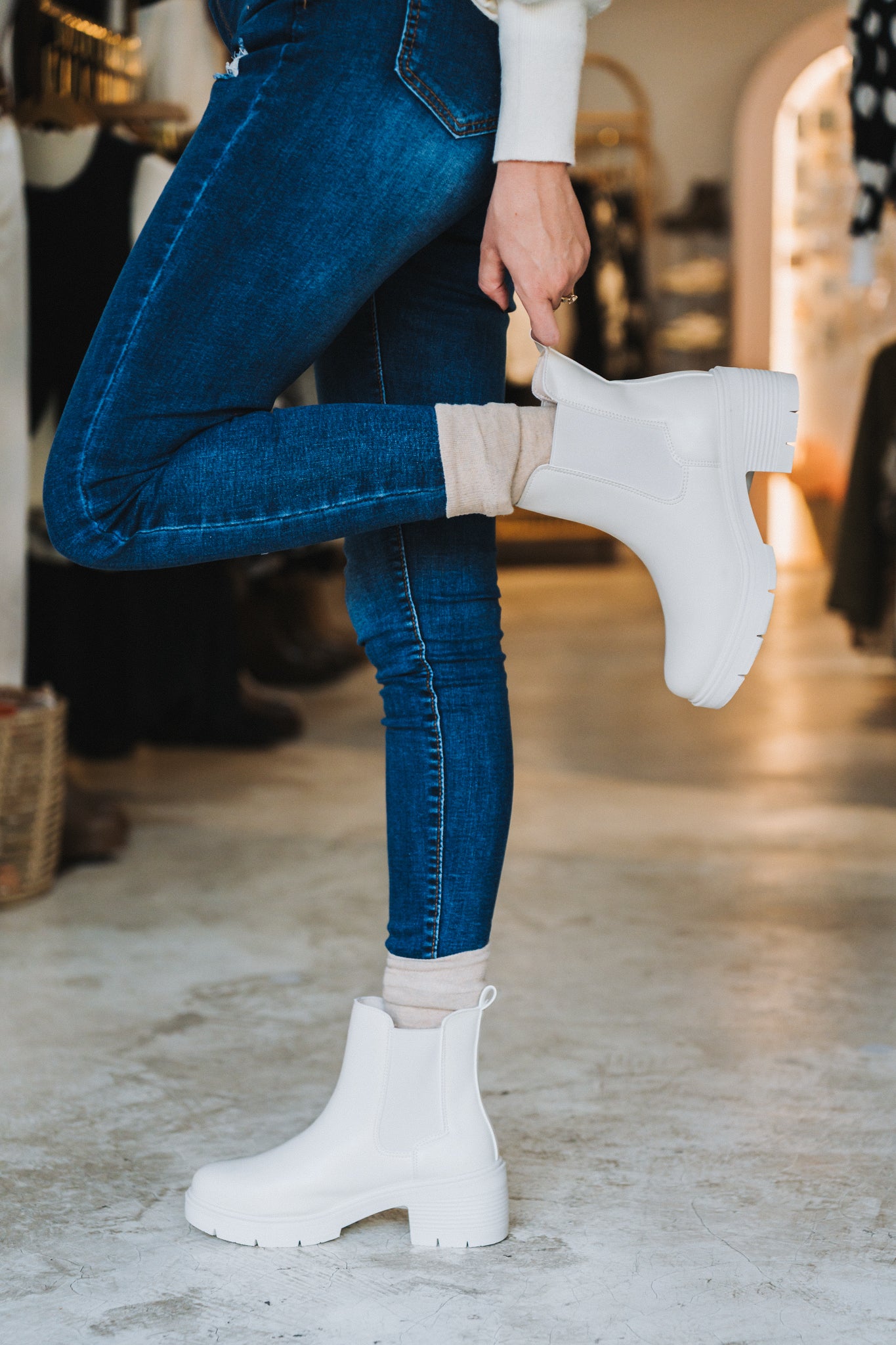 Block Heel Chelsea Boot Cream