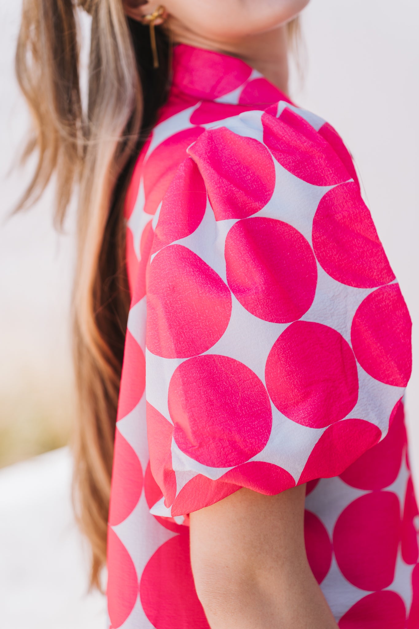 Polka Puff Top Pink