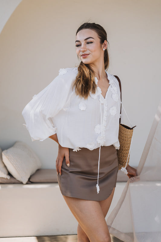 Floral Embossed Blouse White