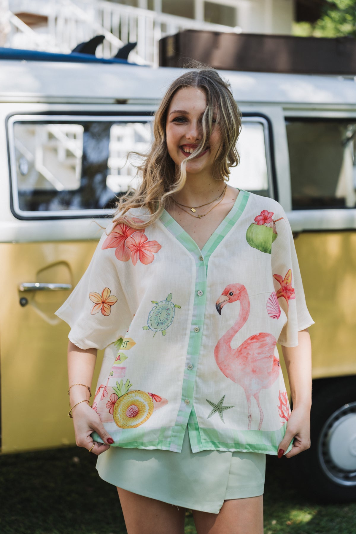 Coastal Blouse Flamingo | One Size / Fits 32-36