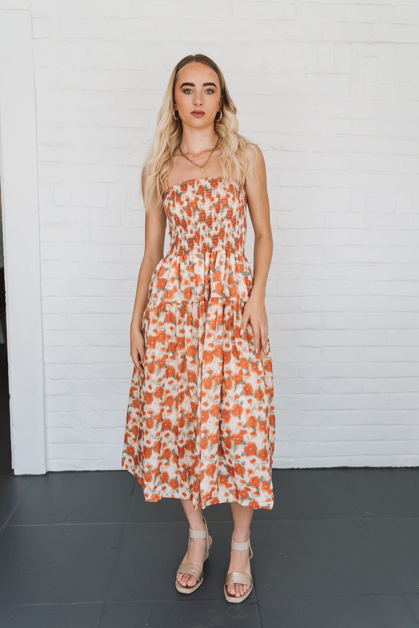 Boho Floral Dress Rust