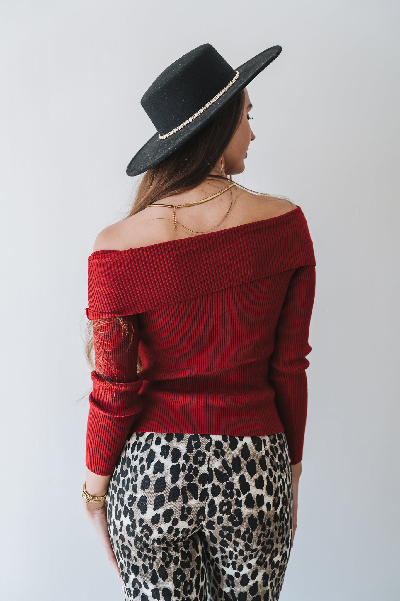 Off Shoulder Knit Burgundy