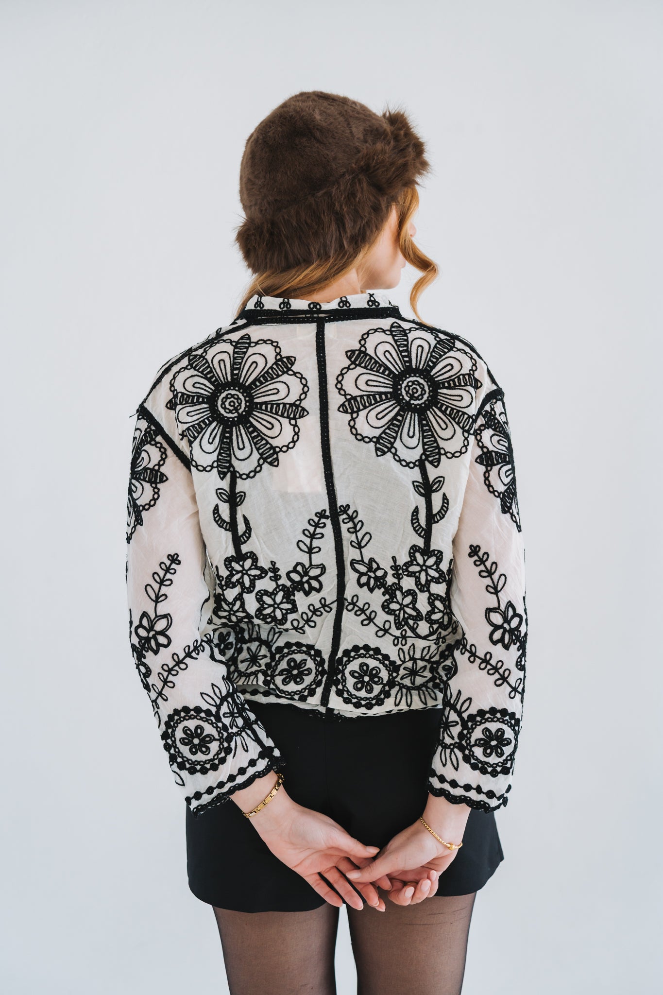 Embossed Blouse Black | One Size / Fits 30-34