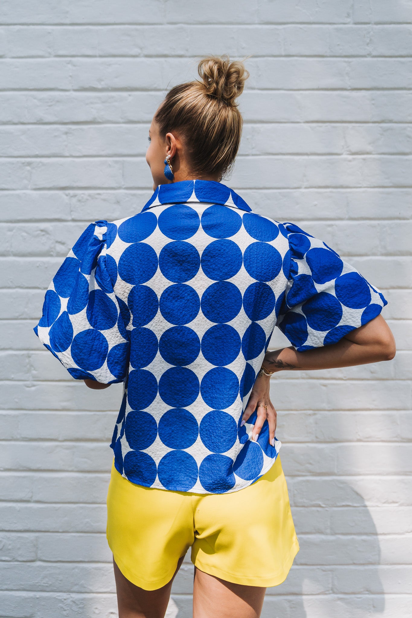 Polka Puff Top Blue