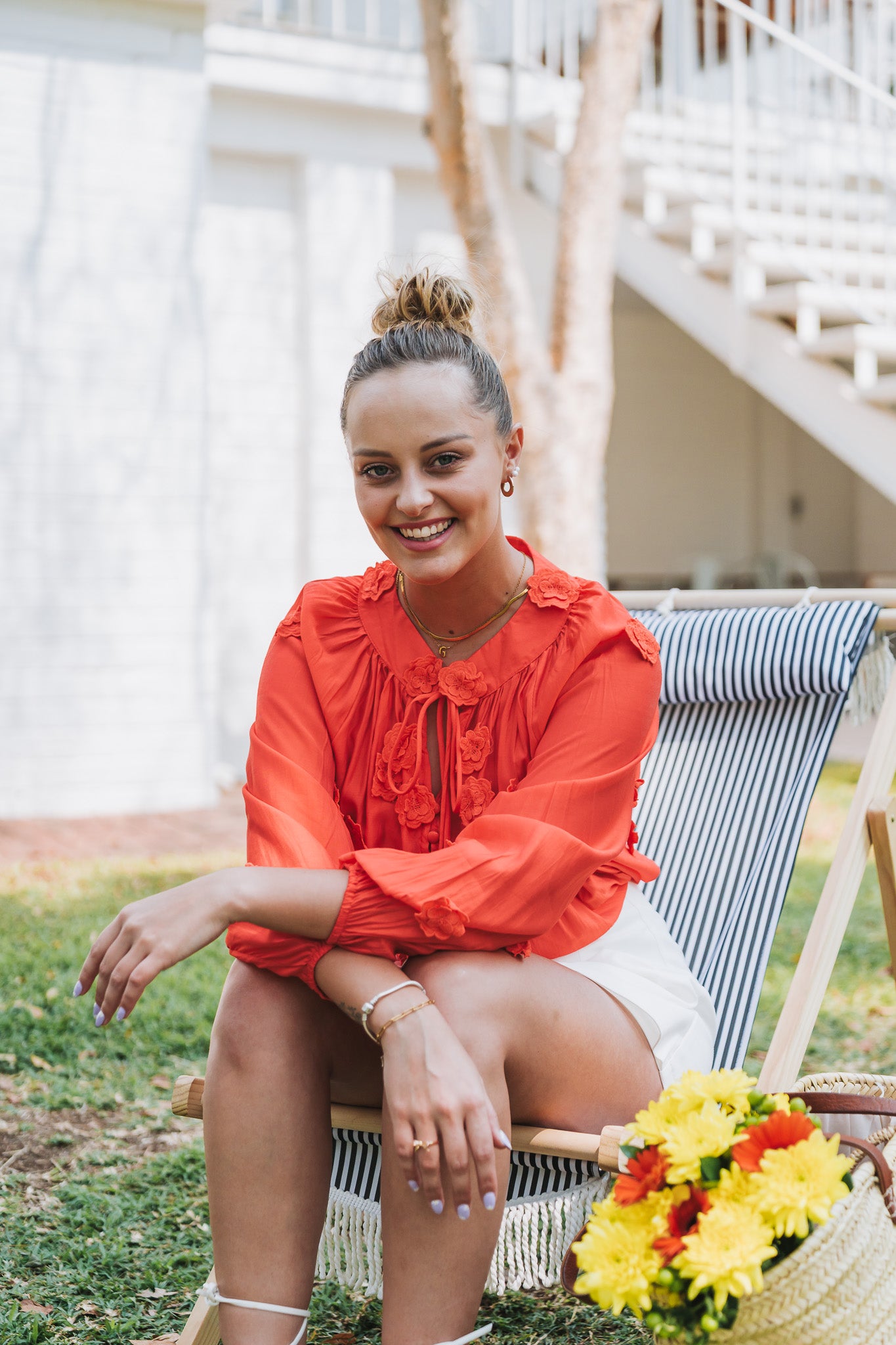 Floral Embossed Blouse Coral