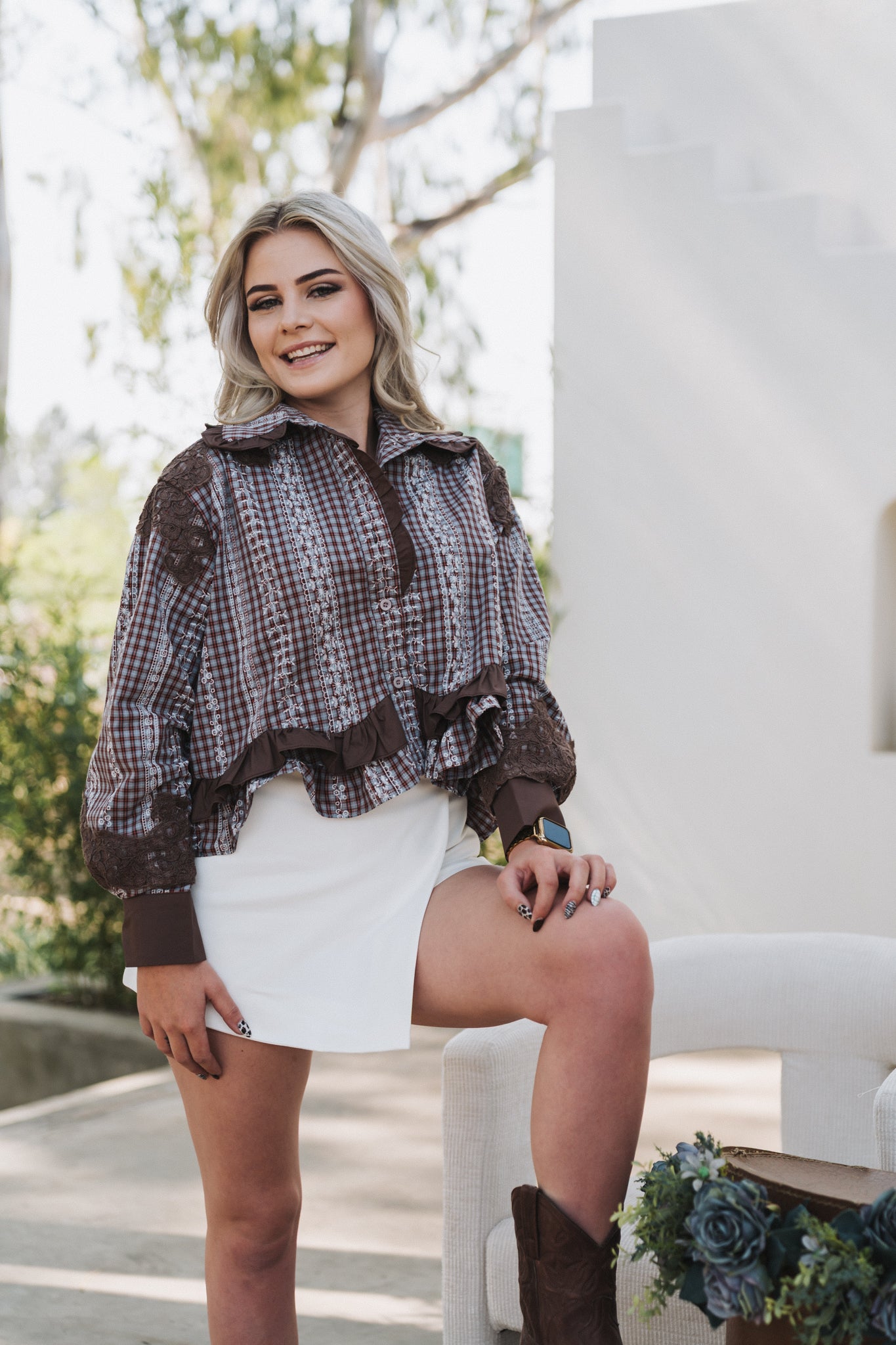 Brown Statement Blouse | One Size / Fits 30-34