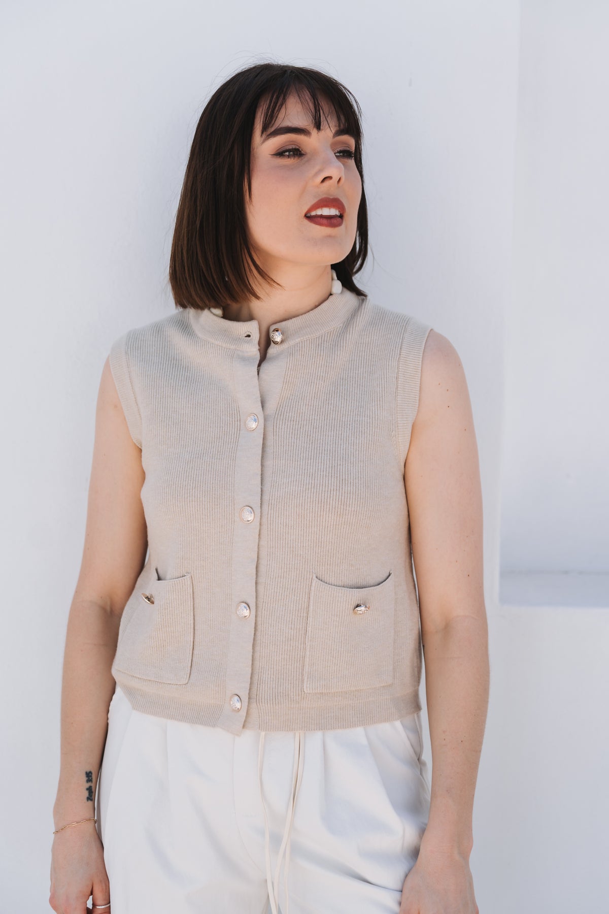 Mona Waistcoat Stone | One Size / Fits 30-34