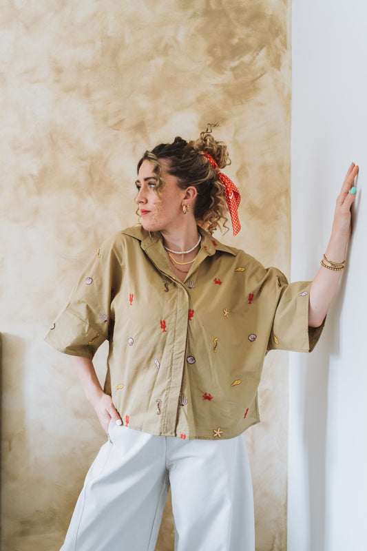 Lobster Blouse Khaki | One Size / Fits 32-36