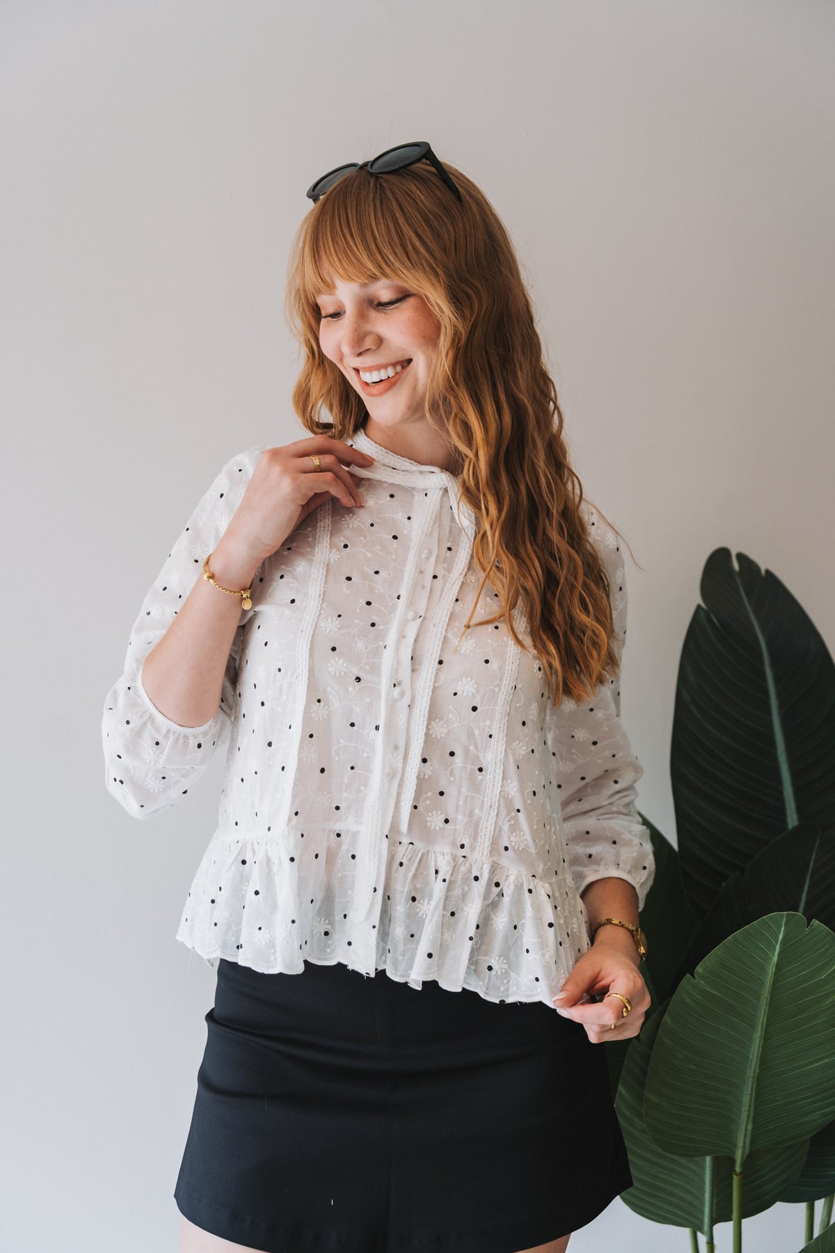 Polka Frill Blouse | One Size / Fits 30-34