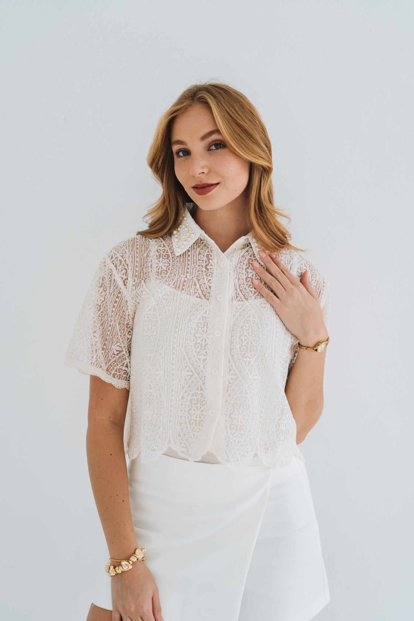 Pearly Collar Blouse | One Size / Fits 30-34