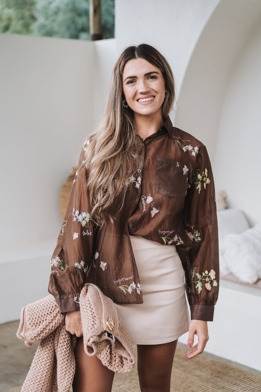 Dahlia Blouse Brown | Available in Sizes S, M, L