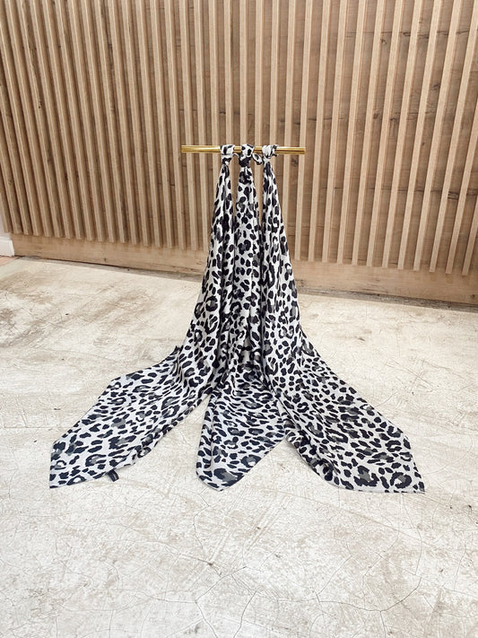 Silk Scarf Grey Print